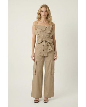 Modenaire Off Shoulder Cargo Jumpsuit - Natural