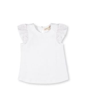 Hope & Henry Kids' Organic Knit Top With Eyelet Flutter Sleeves - White