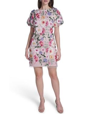 Eliza J Puff Sleeve Floral Shift Dress - Red