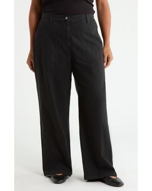 Eileen Fisher High Waist Wide Leg Full Length Organic Cotton Pants - Black