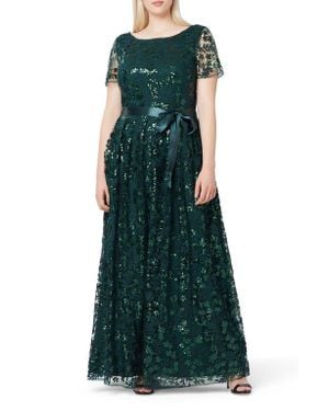 Tahari Embellished Lace Gown - Green