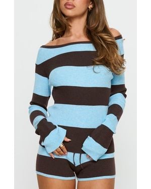 Princess Polly Ahani Striped Off The Shoulder Sweater - Blue