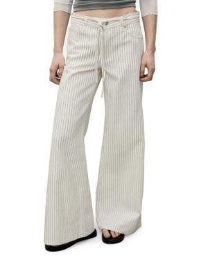 Mango Belted Stripe Wide Leg Jeans - Natural