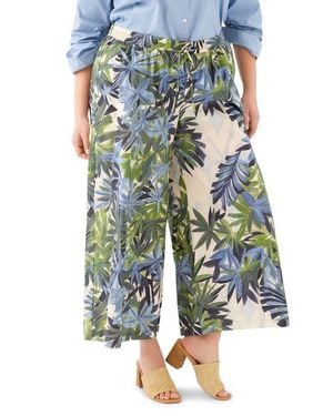 Karen Kane Frond Cotton Drawstring Wide Leg Pants - Blue