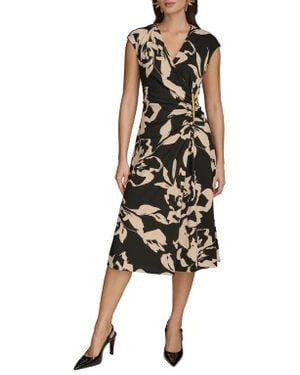 Donna Karan Ruched Floral Dress - Black