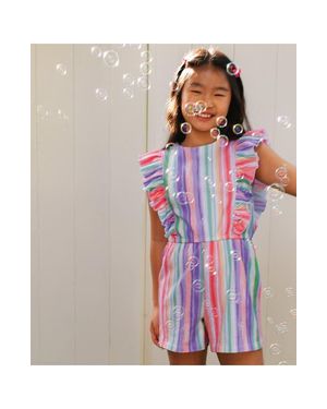 Lands' End Girls Sleeveless Ruffle Knit Romper - Multicolor