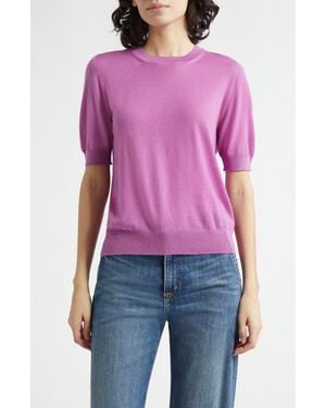 Johnstons of Elgin Honor Short Sleeve Cashmere Crewneck Sweater - Blue