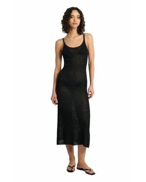 Onia Textured Linen Sweater Scoop Maxi Dress - Black