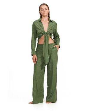 Luma Gottex High Low Collared Front Tie Blouse Cover Up - Green