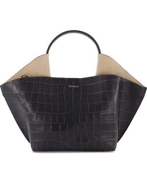 REE PROJECTS Mini Ann Croc Embossed Leather Tote - Black