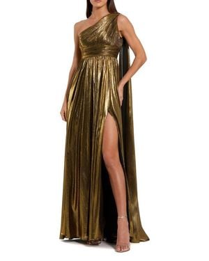 Mac Duggal Petite One Shoulder Metallic Stretch Gown With Float