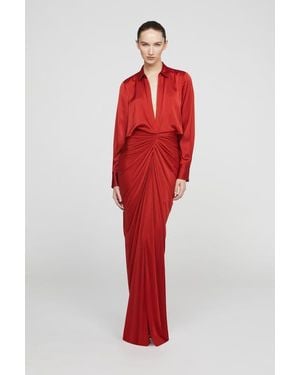 Halston Katrine Jersey And Satin Gown - Red
