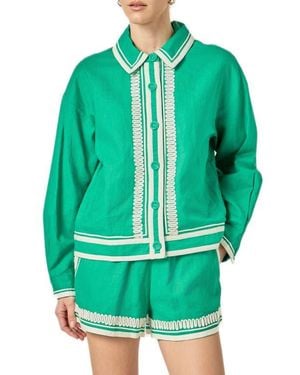 English Factory Embroidered Linen & Cotton Jacket - Green