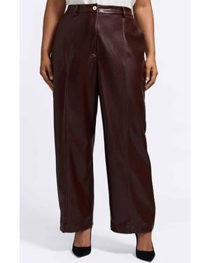 Foxcroft Ciara Wide Leg Faux Leather Pants - Brown