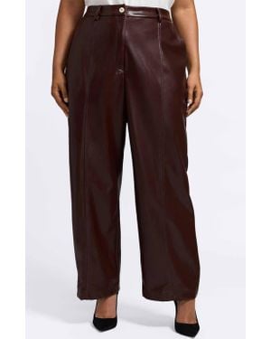 Foxcroft Ciara Wide Leg Faux Leather Pants - Brown