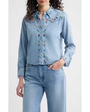 Rails Bari Embroidered Western Chambray Button-Up Shirt - Blue