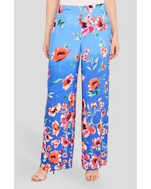 Tahari Floral Wide Leg Pants - Blue