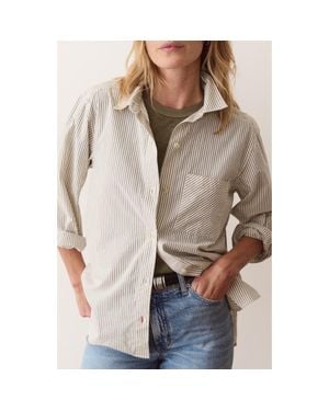 Marine Layer Jane Relaxed Pinstriped Pima Cotton Shirt - Gray