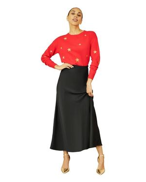 Yumi' Smart Satin Midi Skirt - Red