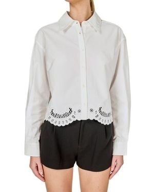 Endless Rose Embroidered Hem Button-Up Shirt - White