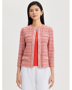 Misook Heritage Whipstitch Trim Knit Jacket - Red