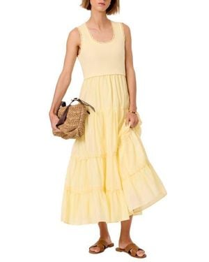 Mint Velvet Crochet Trim Tiered Midi Dress - Yellow