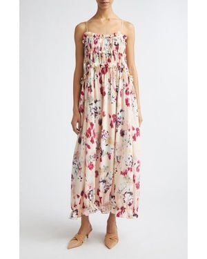 Ulla Johnson Clove Floral Tiered Silk Chiffon Dress - White