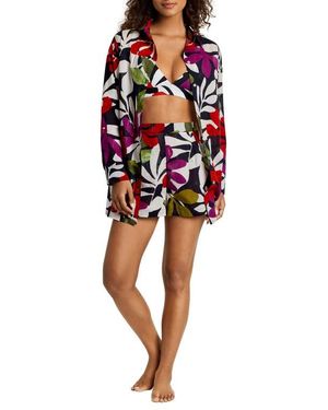 Ralph Lauren Button-Up Cover-Up Shirt & Shorts Set - Red