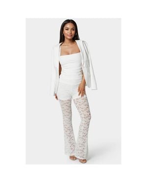 Bebe Shirring Lace Sleeve Top - White