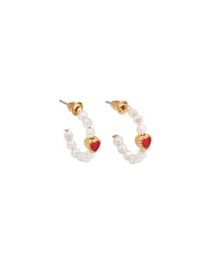 Fable England Love Heart Pearl Hoop Earrings - Metallic