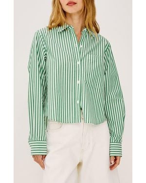 Rails Ramy Stripe Cotton Blend Crop Button-Up Shirt - Green