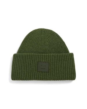 Acne Studios Pana Face Patch Wool & Yak Hair Blend Rib Beanie - Green