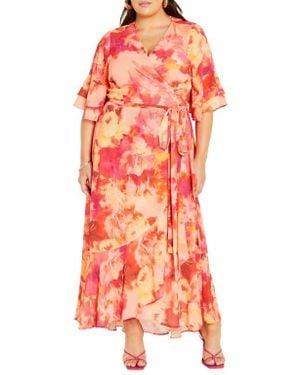 City Chic Sierra Wrap Maxi Dress - Orange