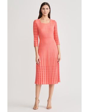Ming Wang Linear Pointelle Tonal Knit Fit-N-Flare Midi Dress - Red