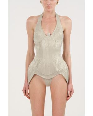 Nocturne Snake Print Boned Corset Halterneck Body - Multicolor