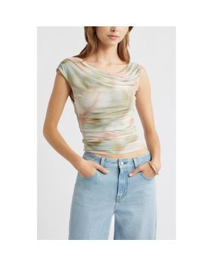 Open Edit Cap Sleeve Mesh Top - Gray