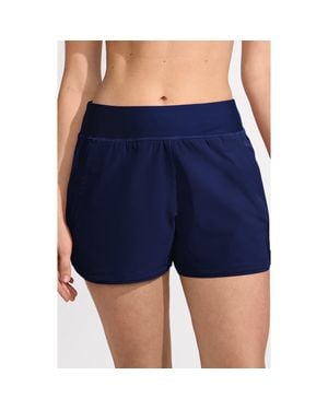 Lands' End 3 Quick Dry Elastic Waist Board Shorts Swim Cover-Up Shorts With Panty - Blue