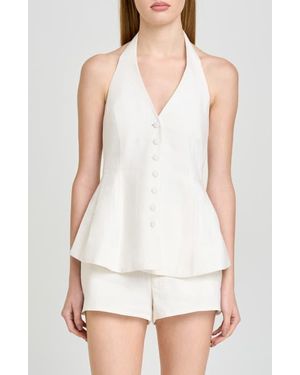 Wayf Paloma Button-Up Peplum Halter Top - White