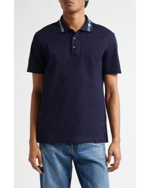 Versace Stripe Collar Cotton Piqué Polo - Blue