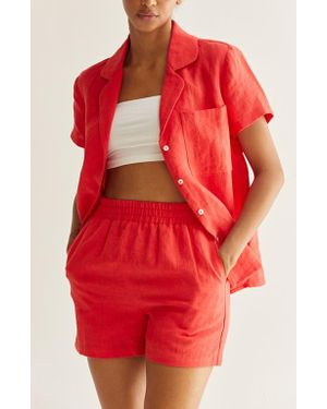 Crescent Linen Top & Shorts Two Piece Set - Red