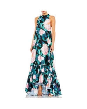 MAC DUGGAL フローラルボタンハイネックマキシドレス Mac Duggal Floral Button High Neck Maxi Dress in Natural | Lyst