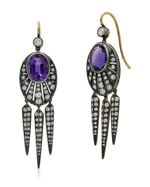 Fred Leighton Signed Amethyst & Diamond Drop Earrings - Blue