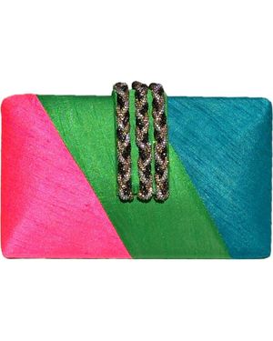 Simitri Diagonal Color Block Braided Fringe Clutch - Green