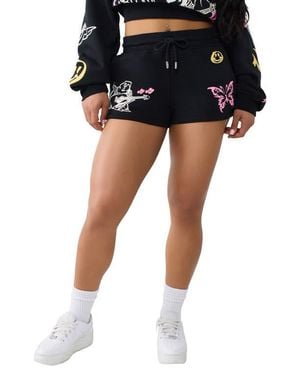 TRUE RELIGION Graphic Lounge Fleece Shorts - Black