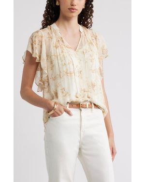 Nordstrom Flutter Sleeve Crinkle Chiffon Top - White