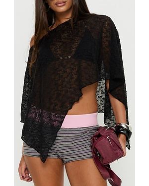 Princess Polly Nelinda Sheer One-Shoulder Poncho - Black