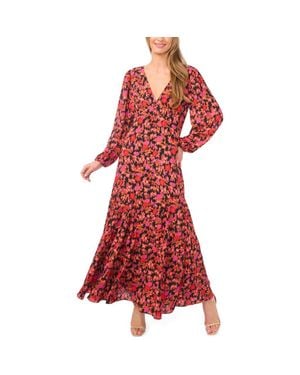 Cece Floral Open Back Long Sleeve Maxi Dress - Red