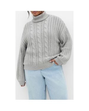 City Chic Avah Cable Stitch Turtleneck Sweater - Gray
