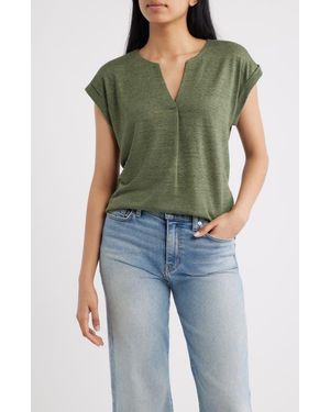 Bobeau Caty Pleat Front Knit Top - Green