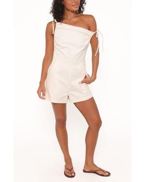 Petal & Pup Tatue One-Shoulder Tie Strap Denim Romper - White
